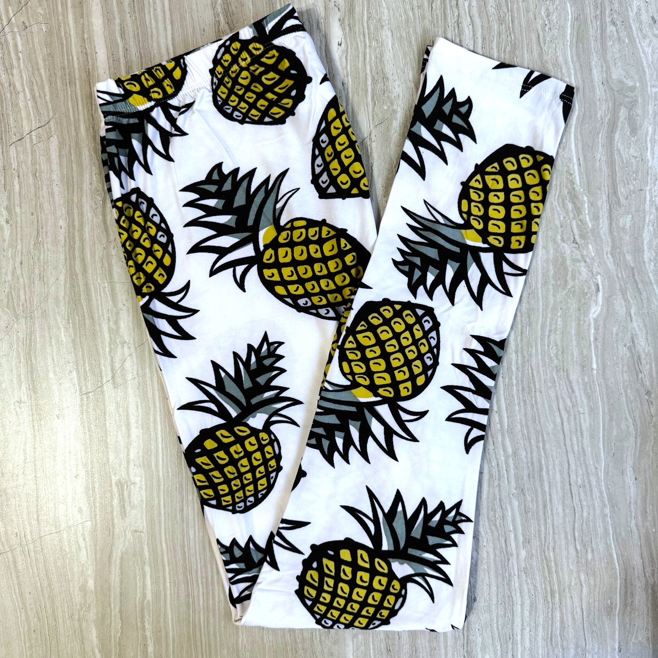 Yellow & White Pineapple Print Leggings - Adult & Kids