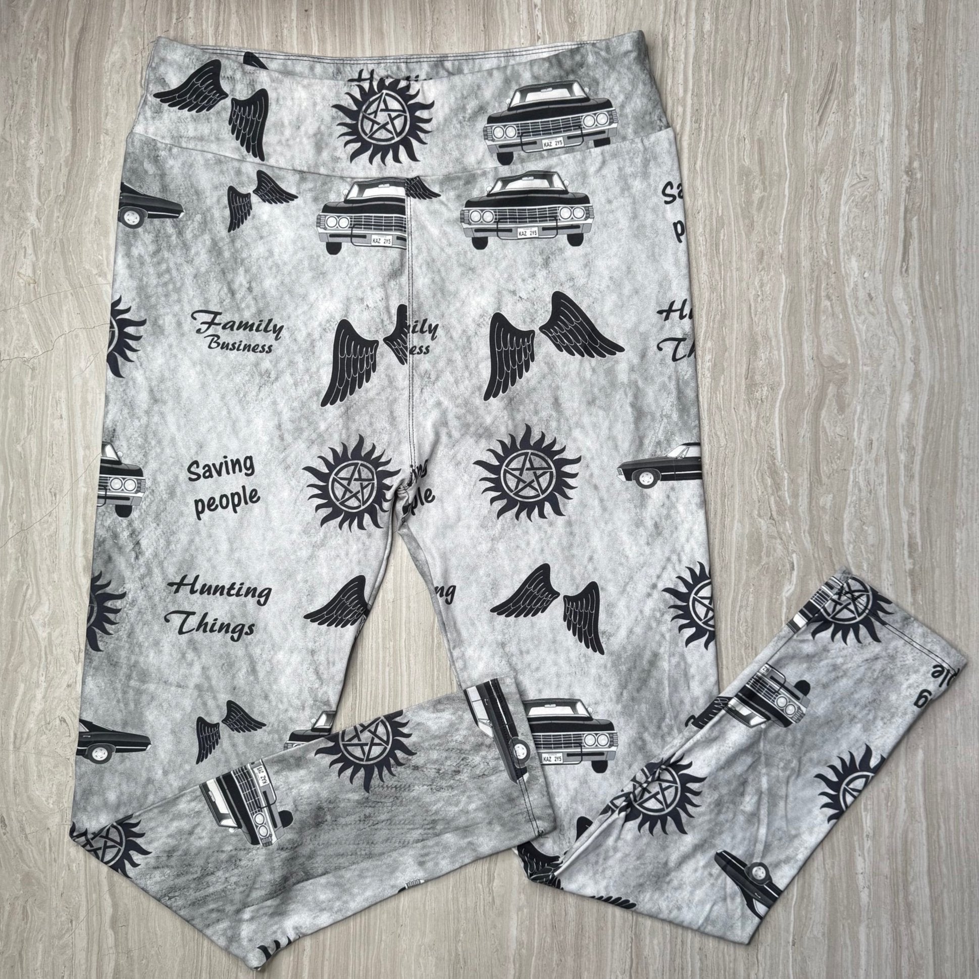 Supernatural Themed Print Capri or Full Length Soft Gray Leggings