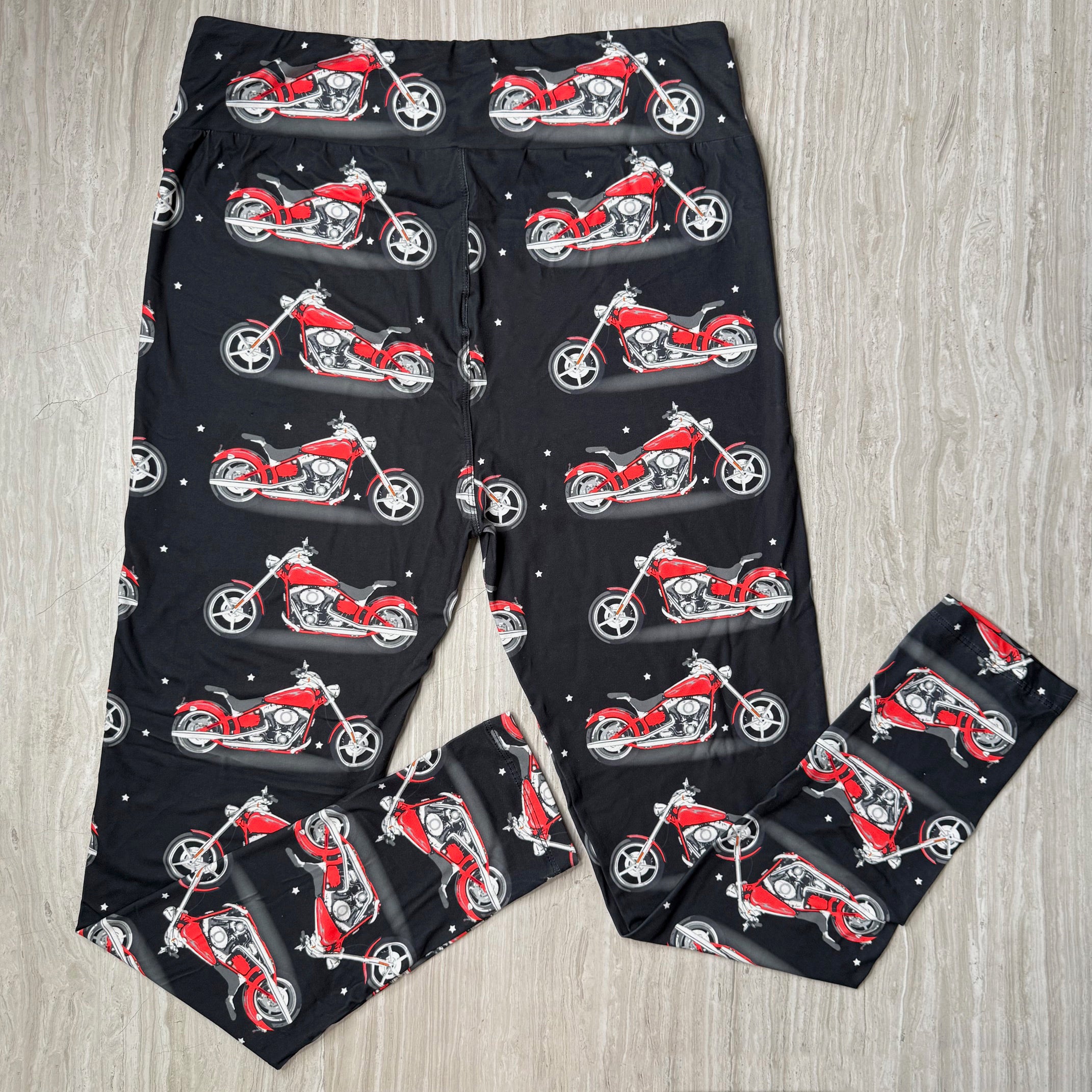 Born To Ride - Red Motorcycle Print Soft Leggings