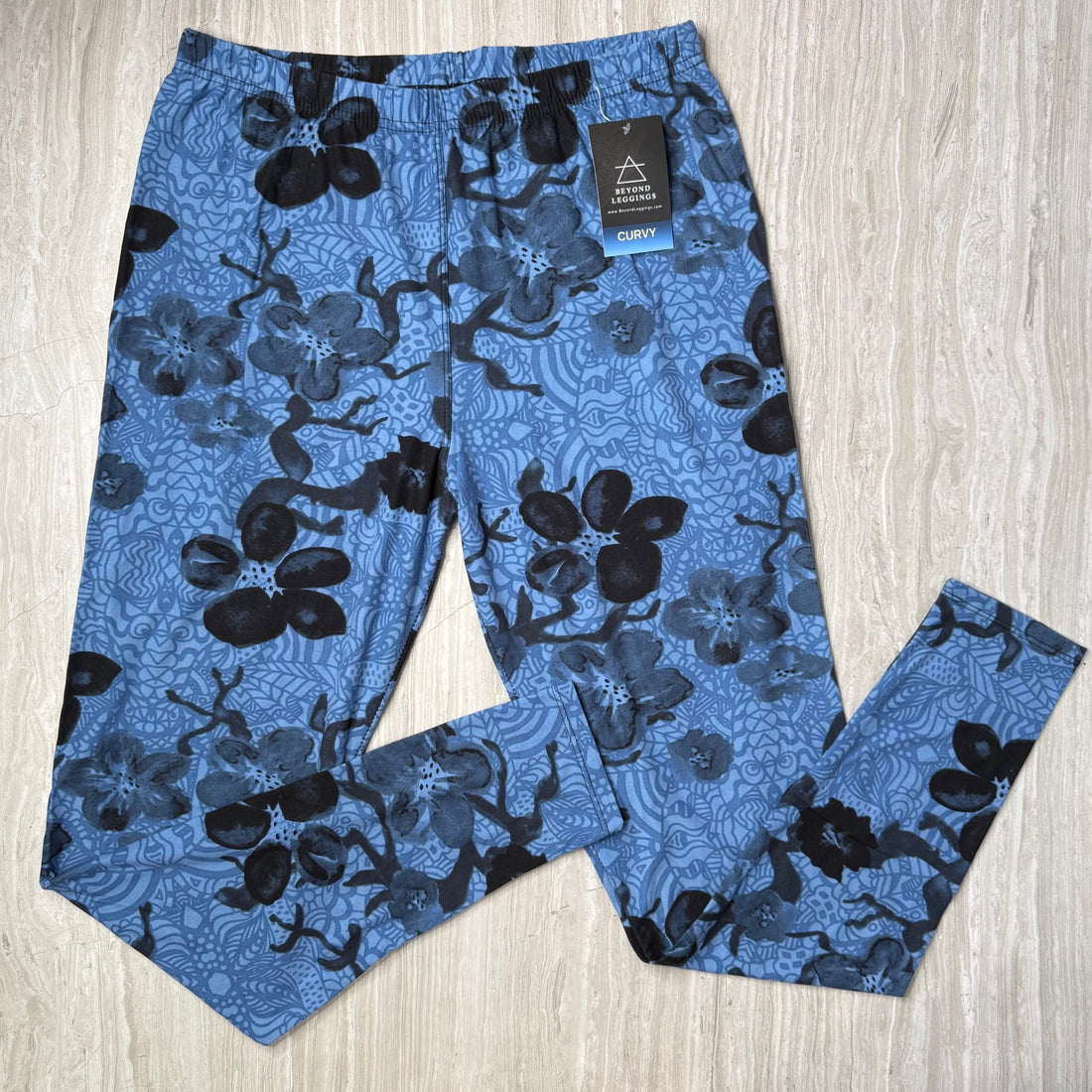 Porcelain Blue Cherry Blossom Painting Print Soft Leggings