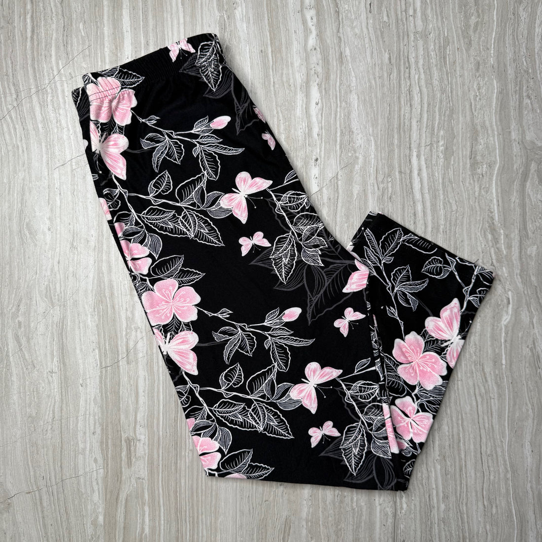 Kids Pink Butterfly Floral Print Soft Leggings