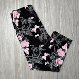 Pink Butterfly Floral Print Soft Leggings - Adult & Kids