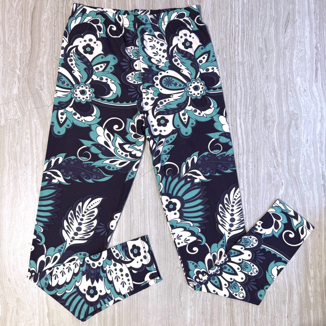 Navy & Teal Floral Paisley Print Leggings