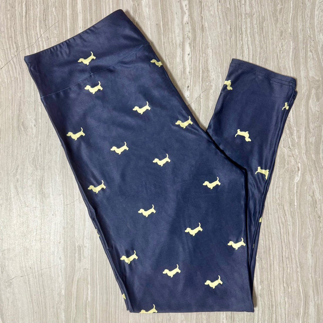 Dachshund Dog Print Navy Blue Leggings