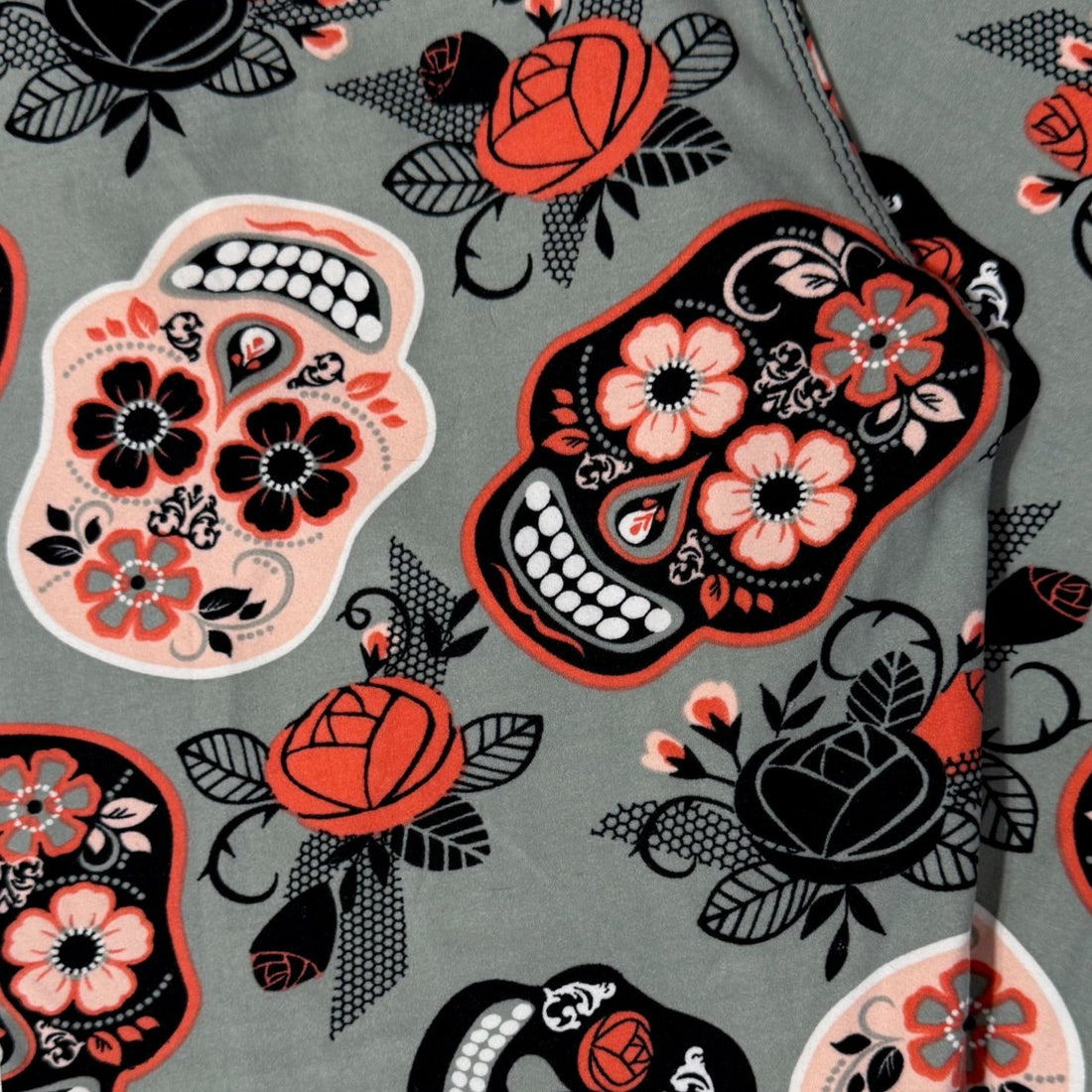 Coral Rose Sugar Skull Leggings