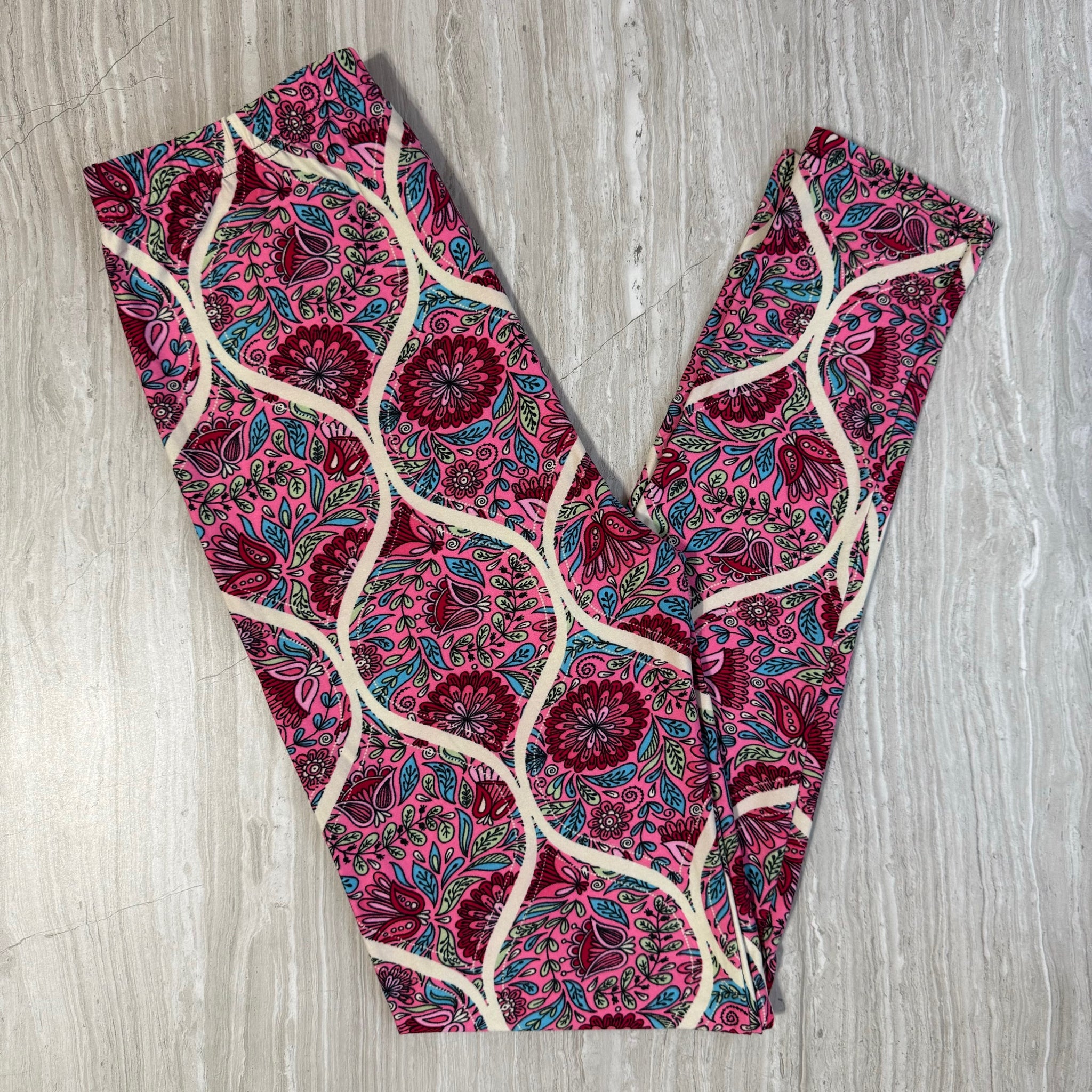 Pink Floral Paisley Ogee Print Leggings