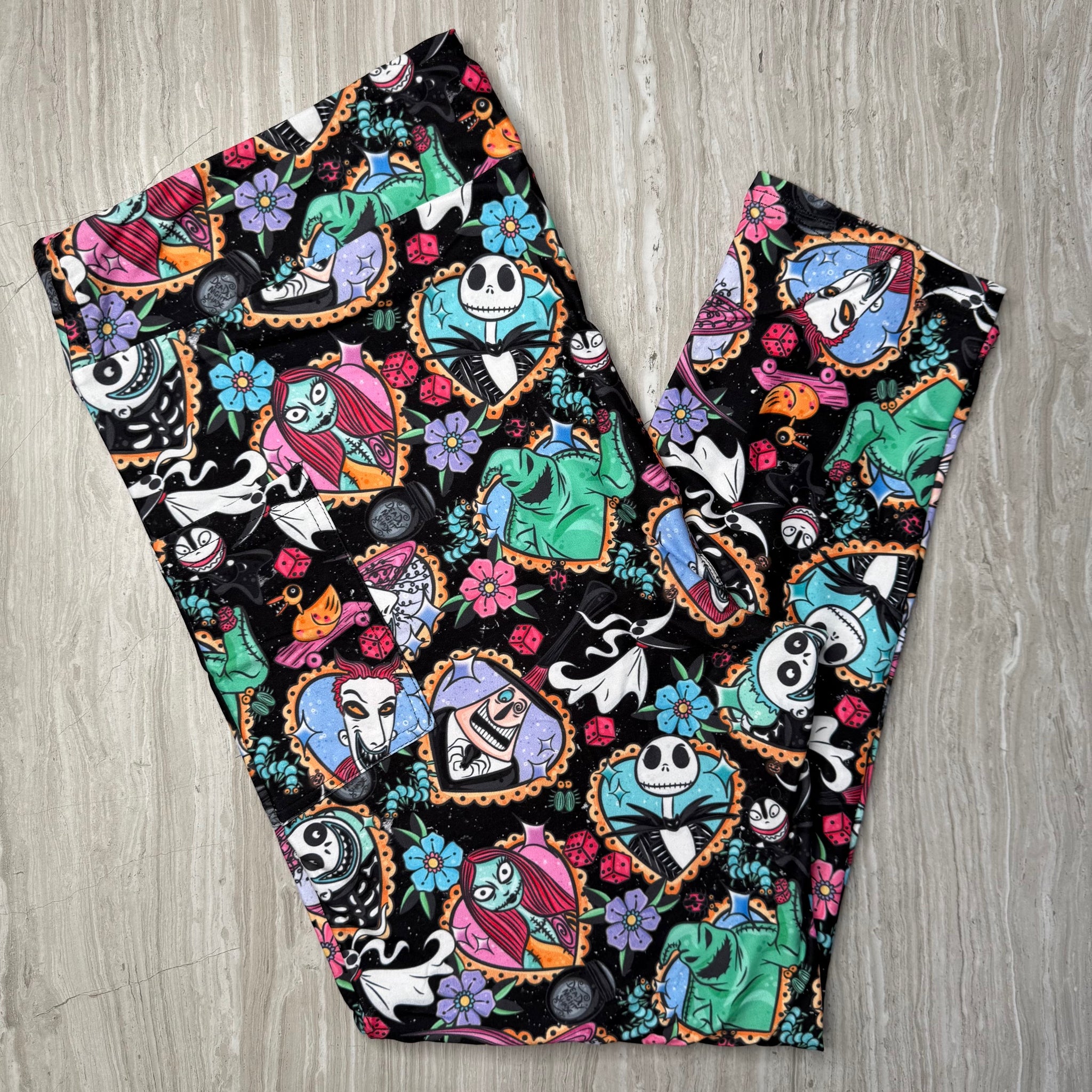 Nightmare Before Christmas Heart Print Black Leggings w/ Pockets