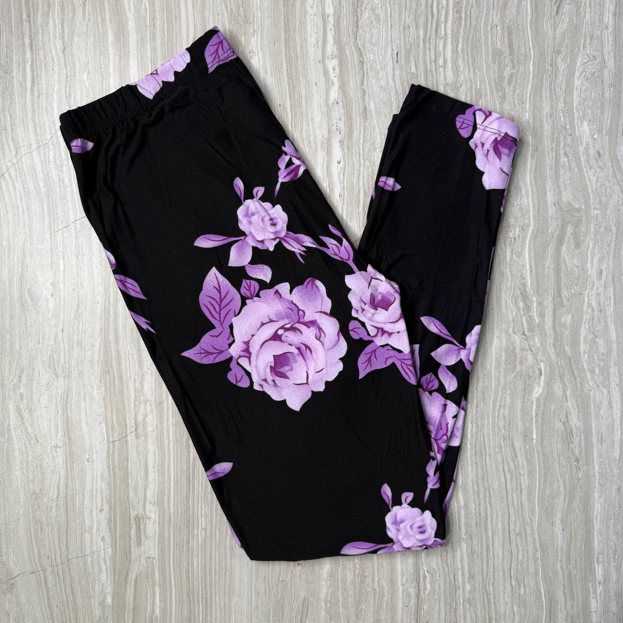 Purple Roses Print Leggings