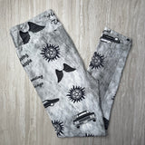 Supernatural Themed Print Capri or Full Length Soft Gray Leggings