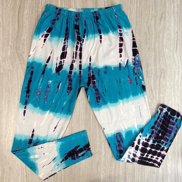 Aqua Blue Abstract Batik Tie Dye Print Leggings