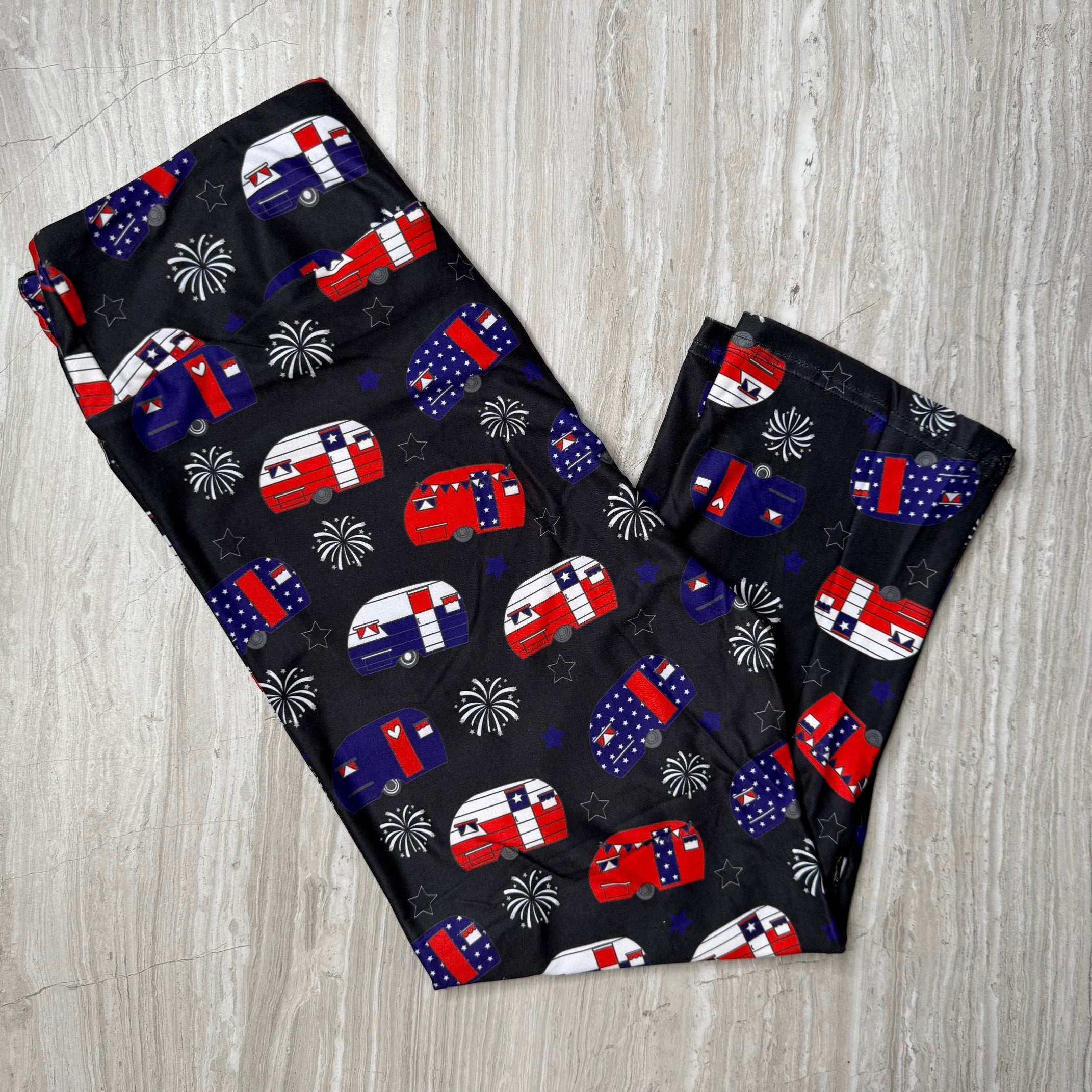 4th of July Stars & Stripes Camper Capri or Full Soft Leggings
