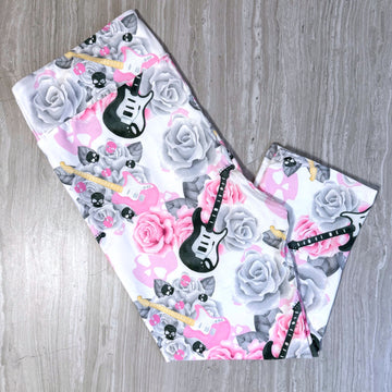 Pink Guitar & Skull Print Capri Leggings