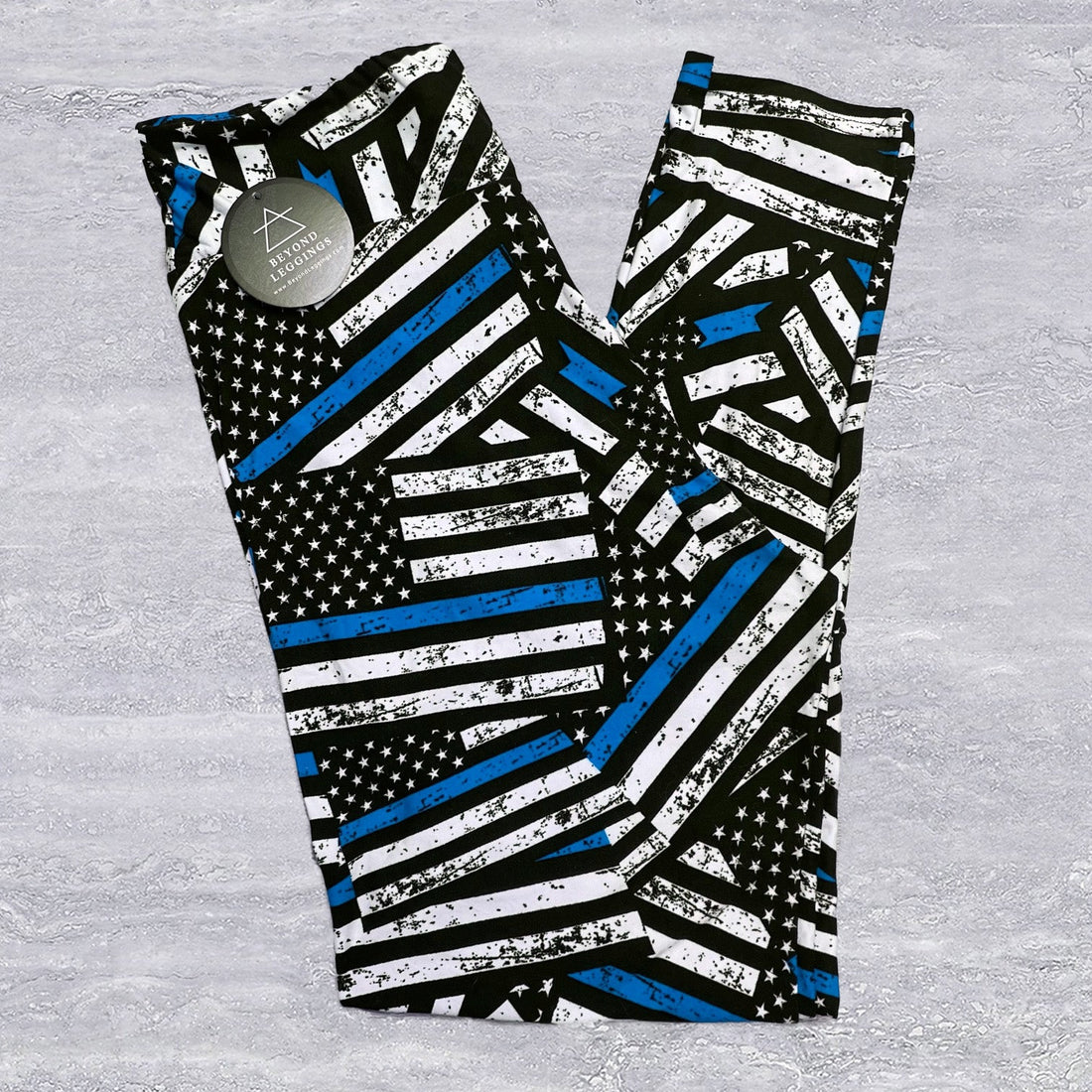 Patriotic Thin Blue Line Print Soft Leggings - Comfortable & Supportive for Everyday Wear - Capri or Full Length