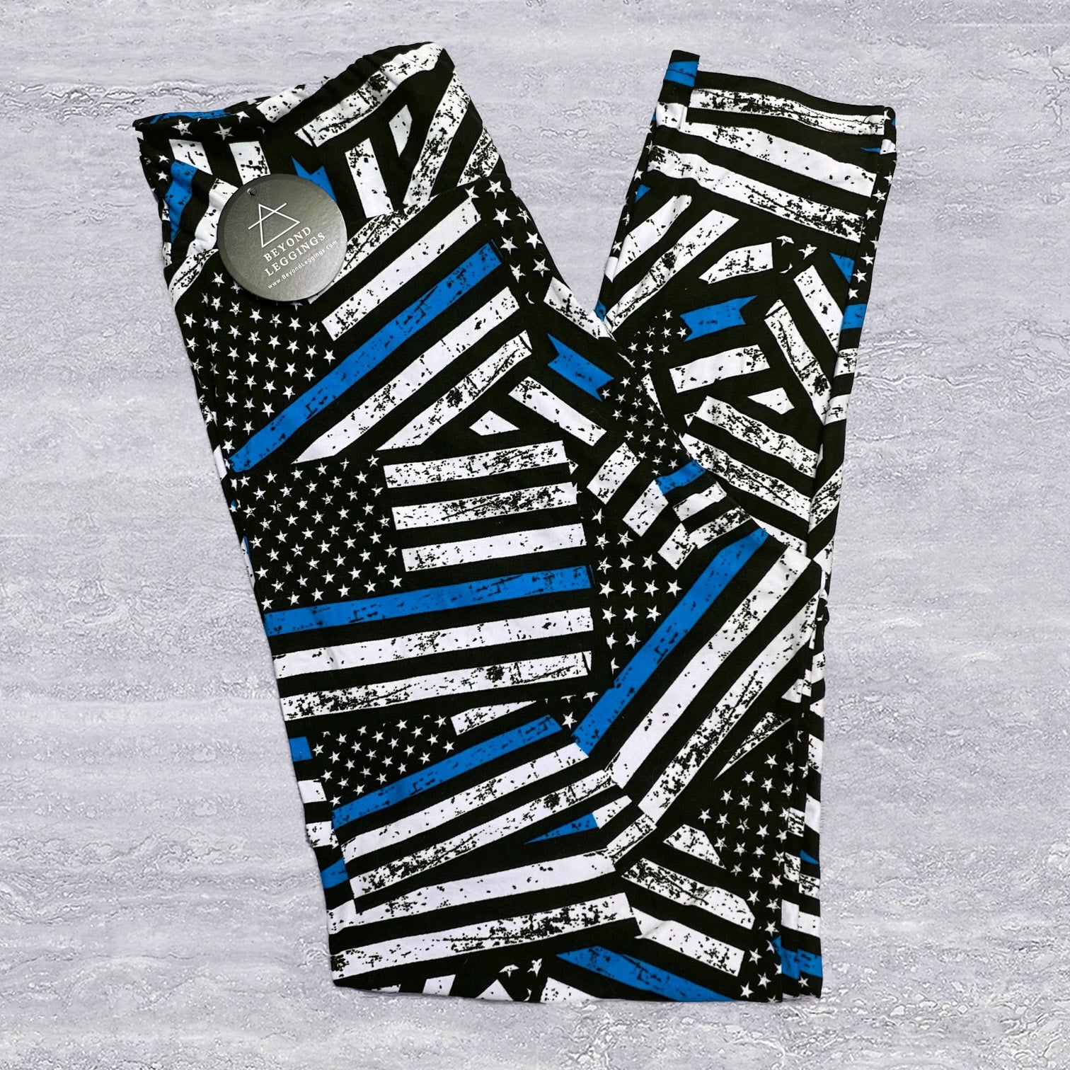 Thin Blue Line Flag Print Soft Leggings - Comfortable & Supportive for Everyday Wear - Capri or Full Length