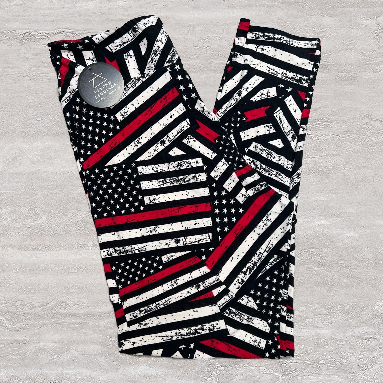 Firefighter Support Thin Red Line Flag Print Soft Leggings - Capri or Full Length