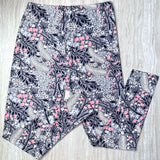 Queen Lace Flower Pink & Gray Print Soft Stretchy Leggings