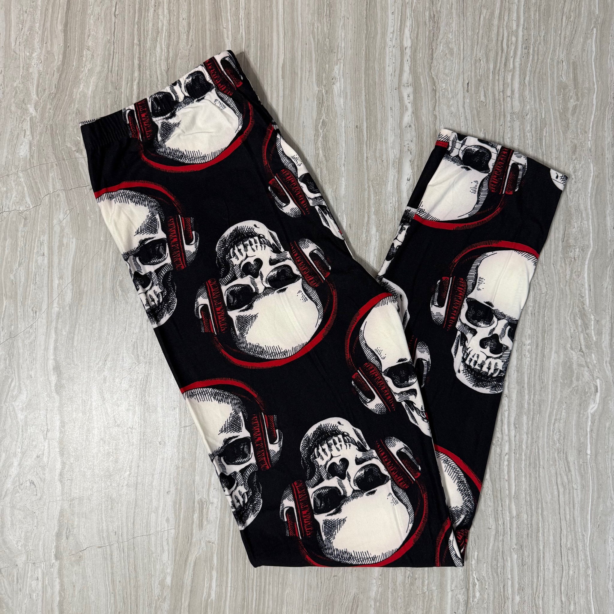 Death Jam - Jamming Skull Print  – Soft & Stretchy High-Waist Leggings