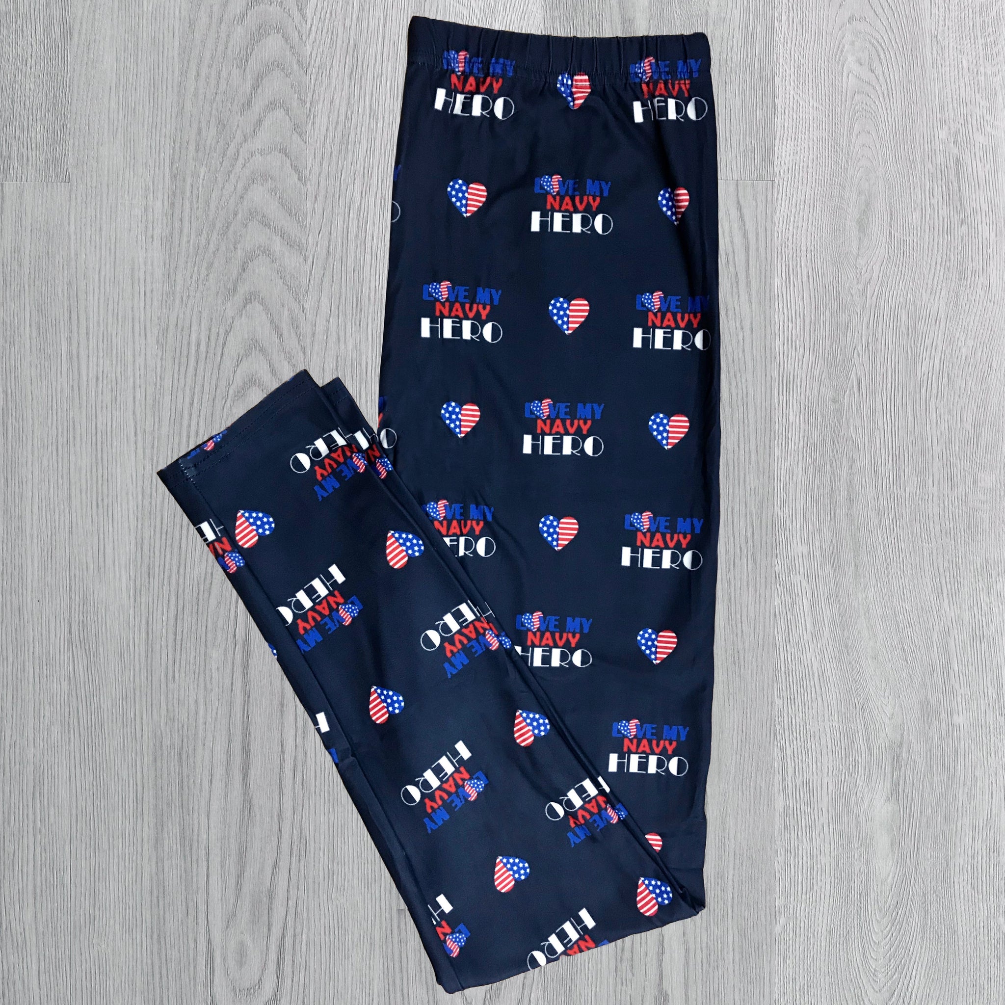 Patriotic Navy Hero Heart Leggings - Comfortable, High-Waisted Stretch Leggings with Patriotic Flair