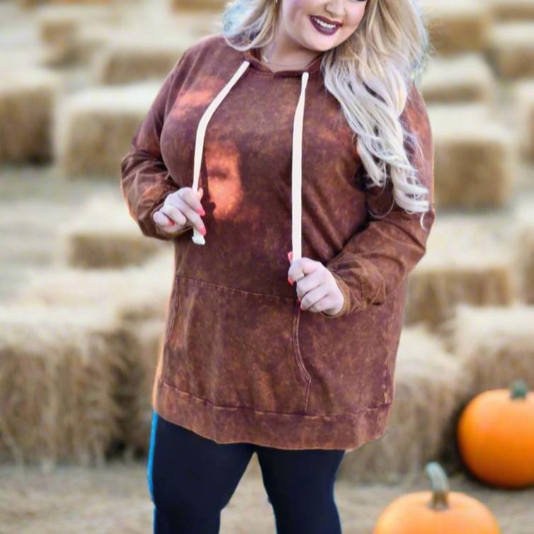 Acid Wash Drawstring Relaxed Pullover Hoodie Sweatshirts w/ Kangaroo Pocket