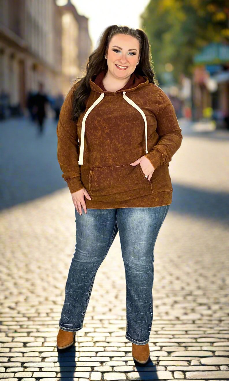 Acid Wash Drawstring Relaxed Pullover Hoodie Sweatshirts w/ Kangaroo Pocket