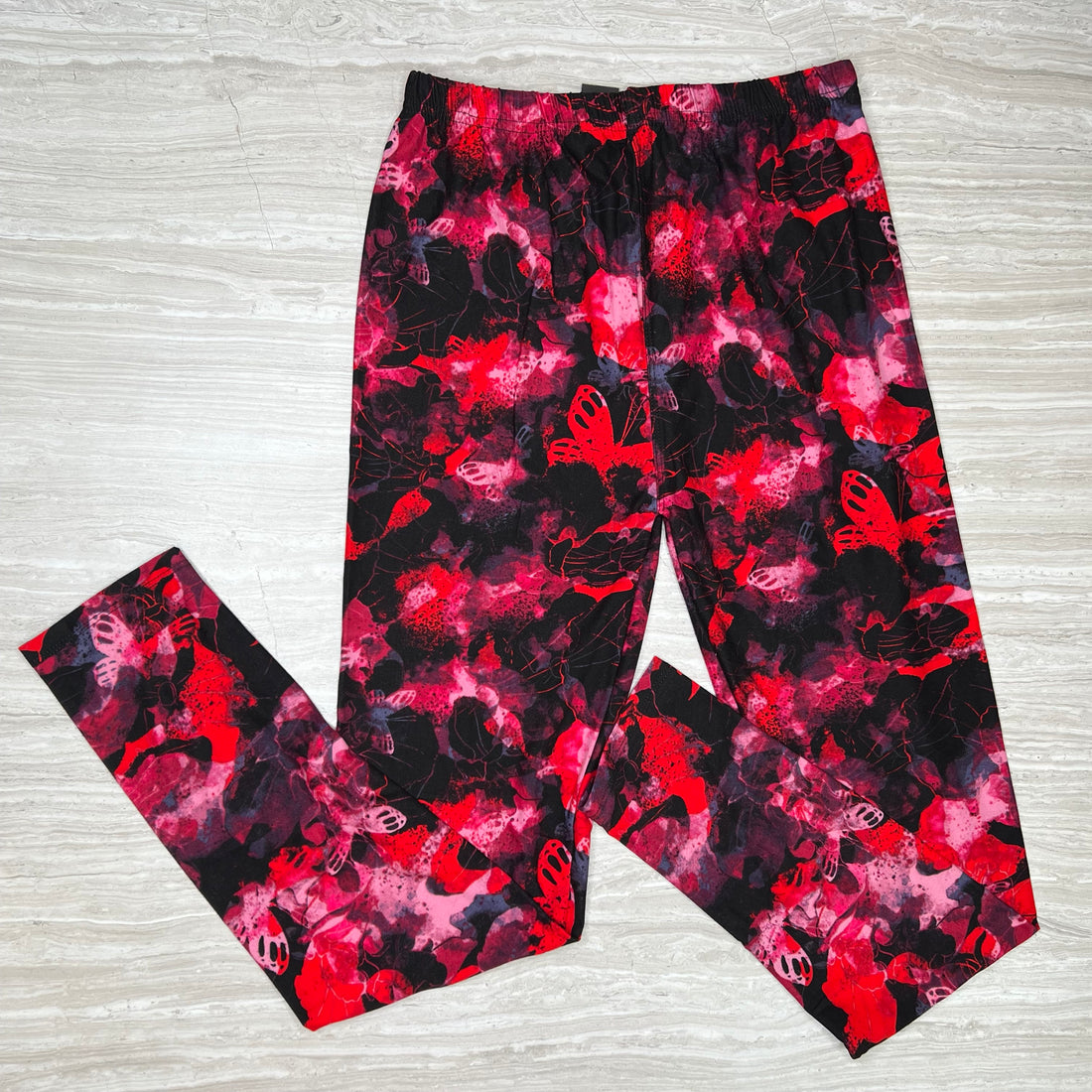 Magenta Pink & Black Butterfly Camo Tie Dye Leggings