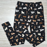 Puppy Dog Print Soft Stretchy Black Leggings