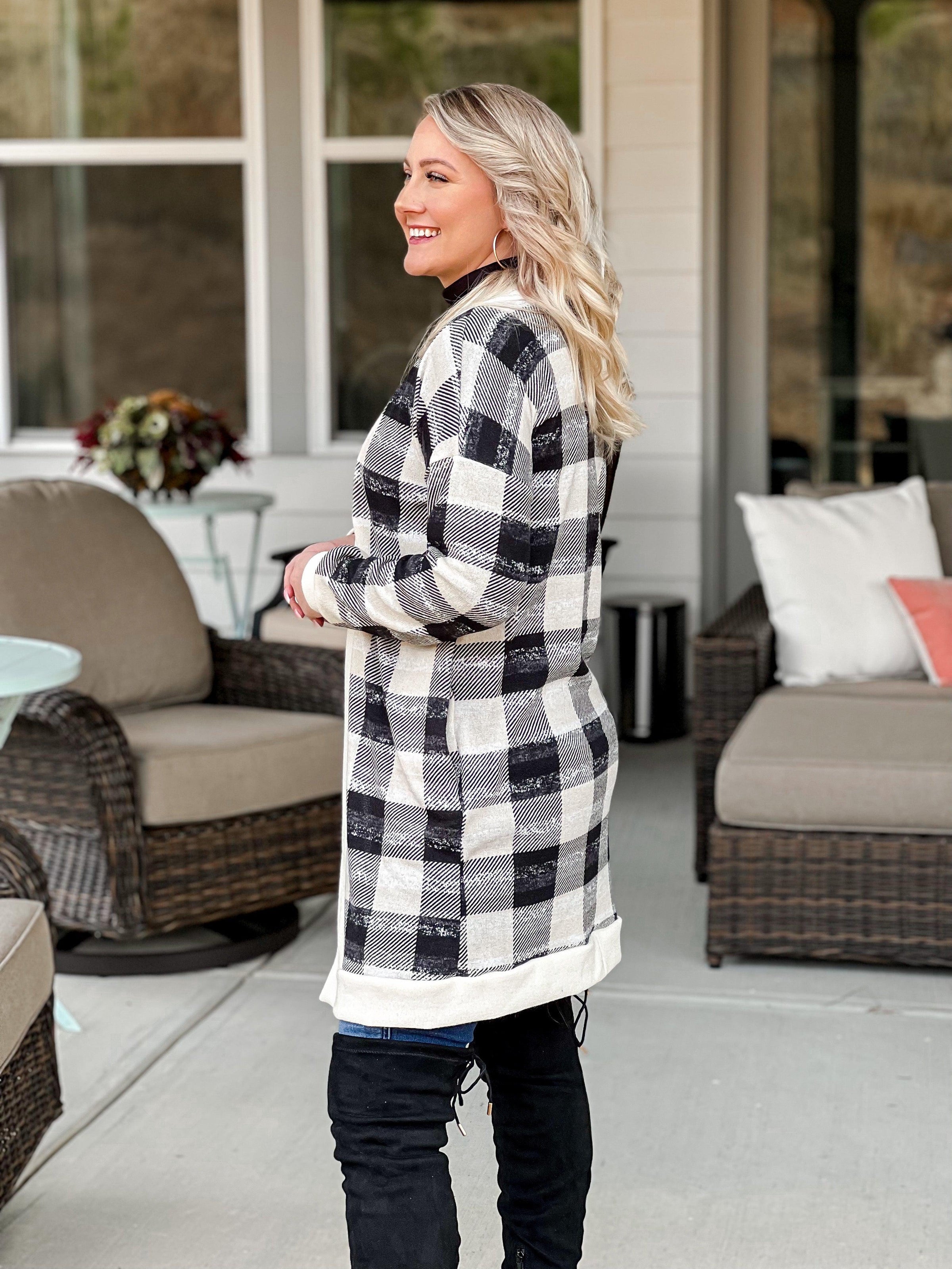 Taupe Plaid Cardigan w/ Pockets