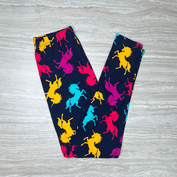 Colorful Neon Unicorn Print Navy Soft Leggings