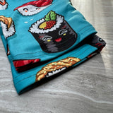 Kawaii Sushi Delight Blue Leggings with Yoga Band – Savory Style Meets Cute Comfort