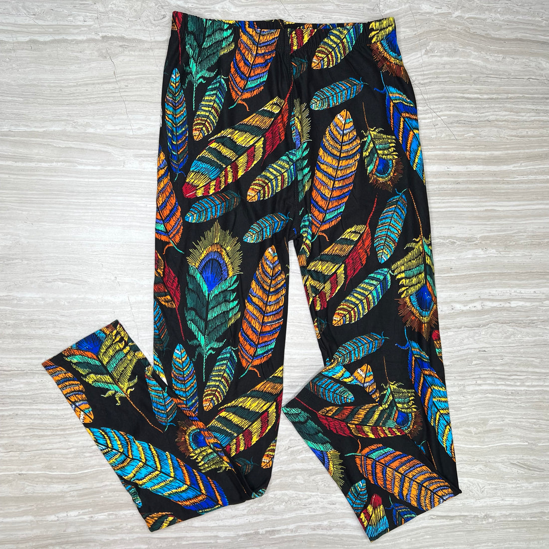 Embroidered Feather Soft Leggings