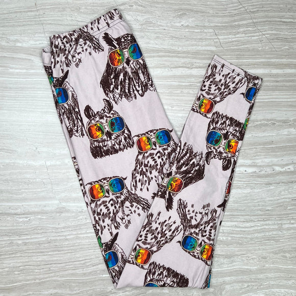 Rainbow Glasses Owl Print Leggings - Adult & Kid Sizes