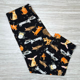 Playful Mixed Dog Print Soft Capri Black Leggings
