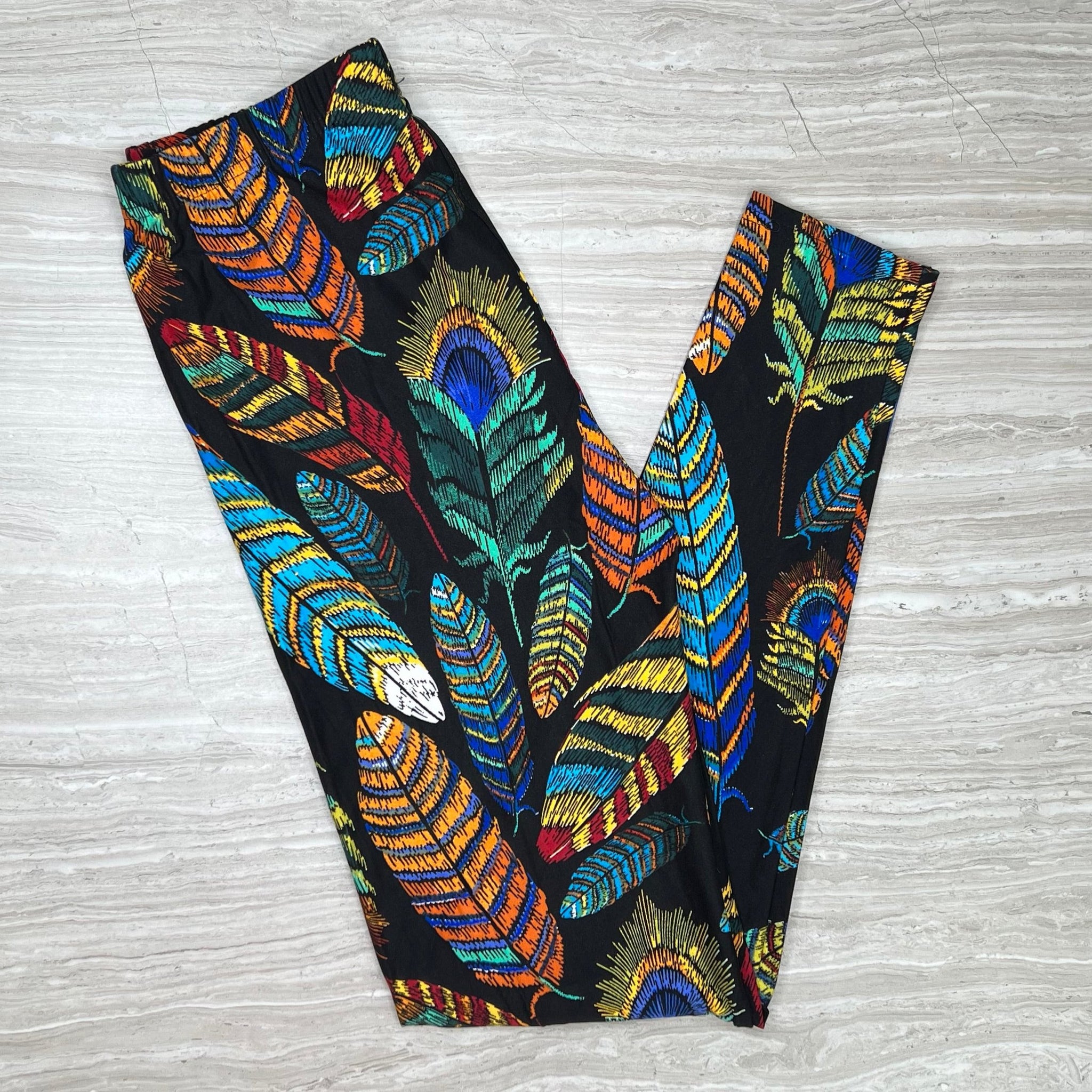 Embroidered Feather Soft Leggings