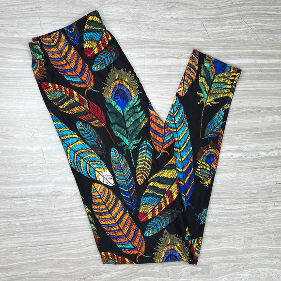 Embroidered Feather Soft Leggings