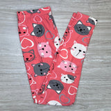 Pink & Gray Kitties Heart Print Leggings