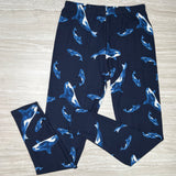 Orca Whale Print Blue Leggings - Adult & Kids - Full Length