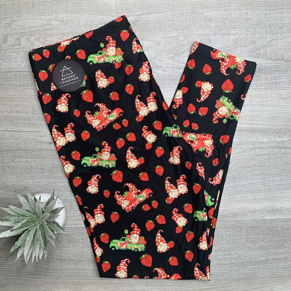 Strawberry Gnomes Print Soft Leggings - Capri or Full Length