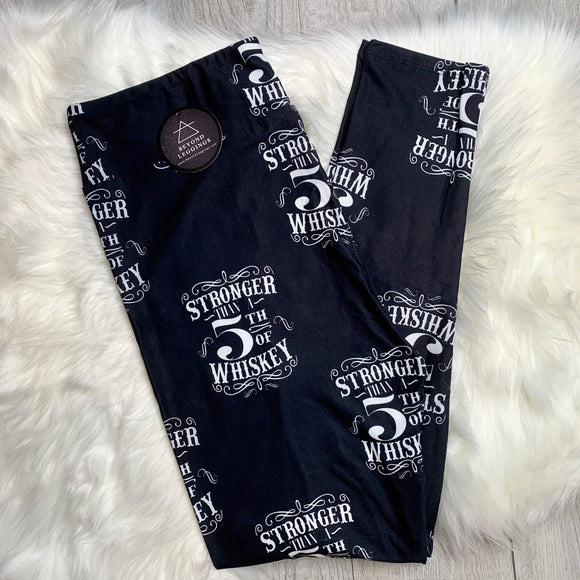 Stronger Than a 5th of Whisky Print Black Soft Leggings