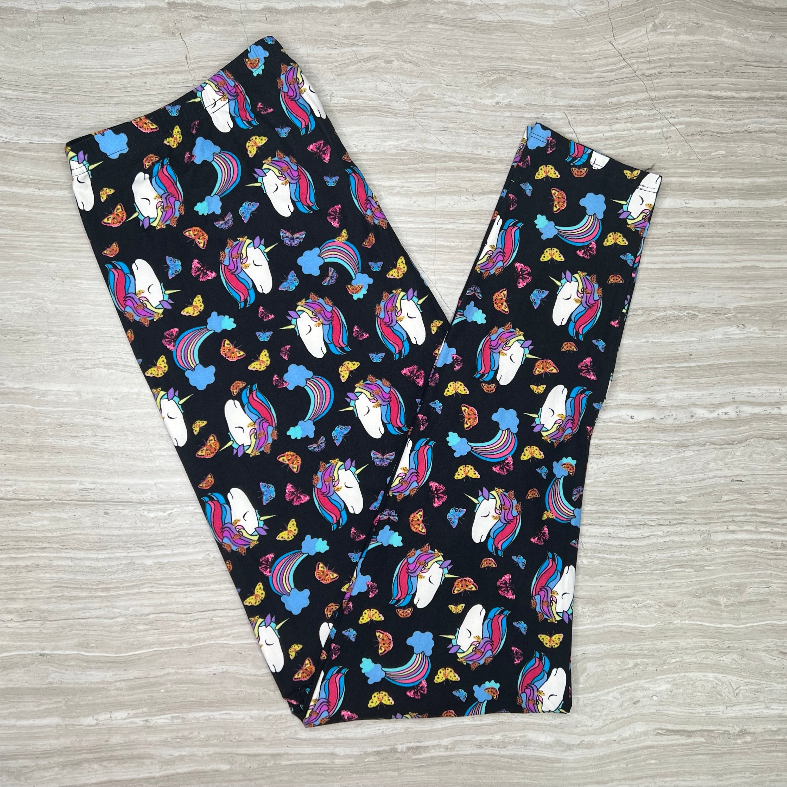 Butterfly Unicorn Print Soft Leggings - Adult & Kid Sizes