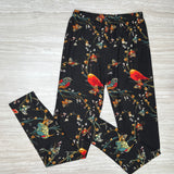 Embroidered Look Birds & Butterflies Print Soft Leggings