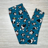 Party Dog Boston Terrier In Glasses Print Soft Stretchy Teal Leggings