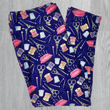 Seamstress Delight Print Purple Capri Leggings - Craft & Sewing Inspired Fashion - Comfortable, Artistic Legwear