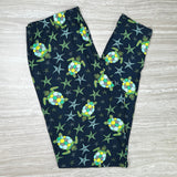 Turtle & Starfish Print Navy Blue Soft Stretchy Leggings