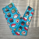 Kawaii Sushi Delight Blue Leggings with Yoga Band – Savory Style Meets Cute Comfort
