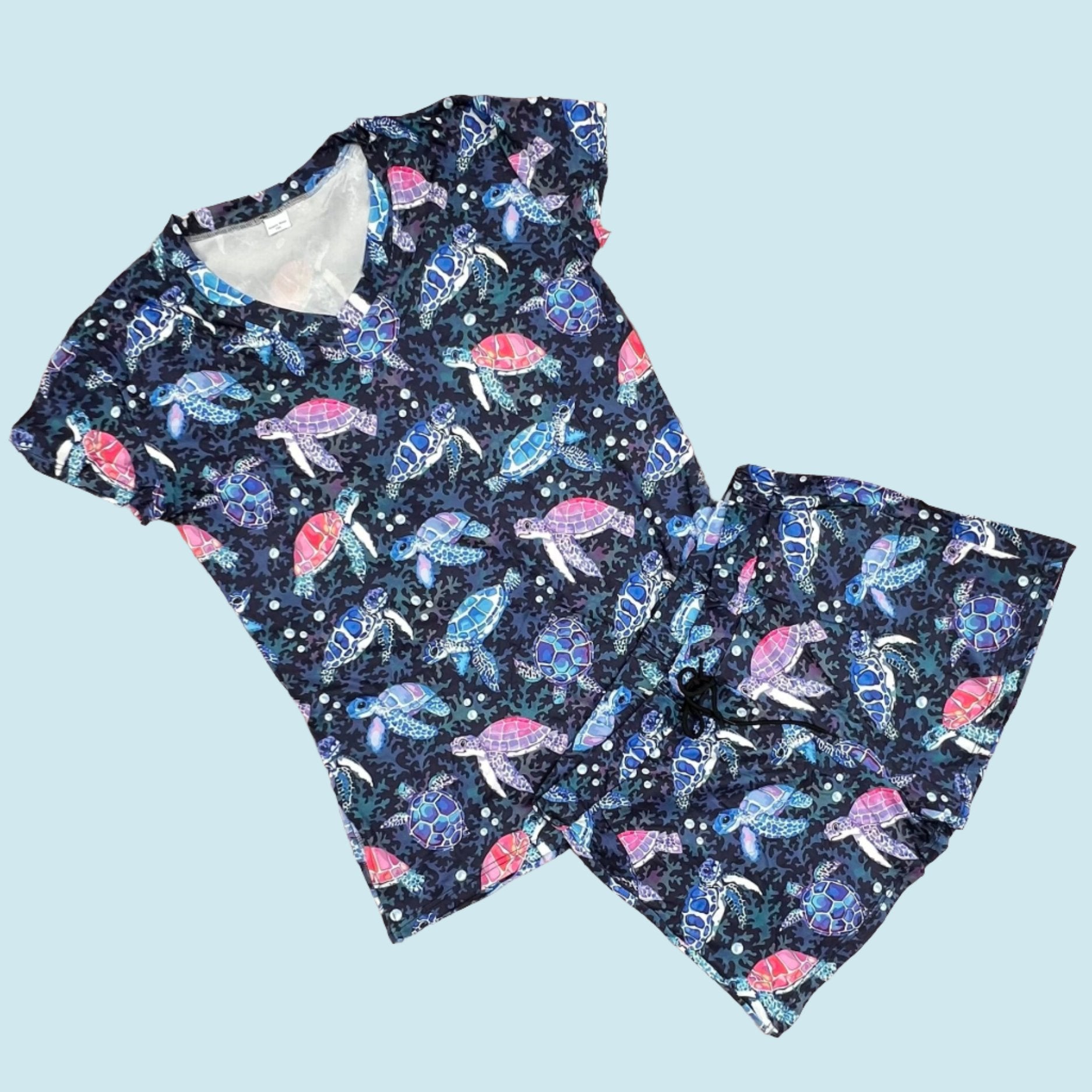 Cloud Soft Stretchy 2 Pcs Pajama Set w/ Pockets - Turtles