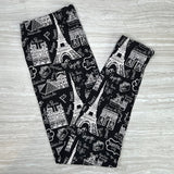 Paris France Print Black Leggings