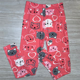 Pink & Gray Kitties Heart Print Leggings