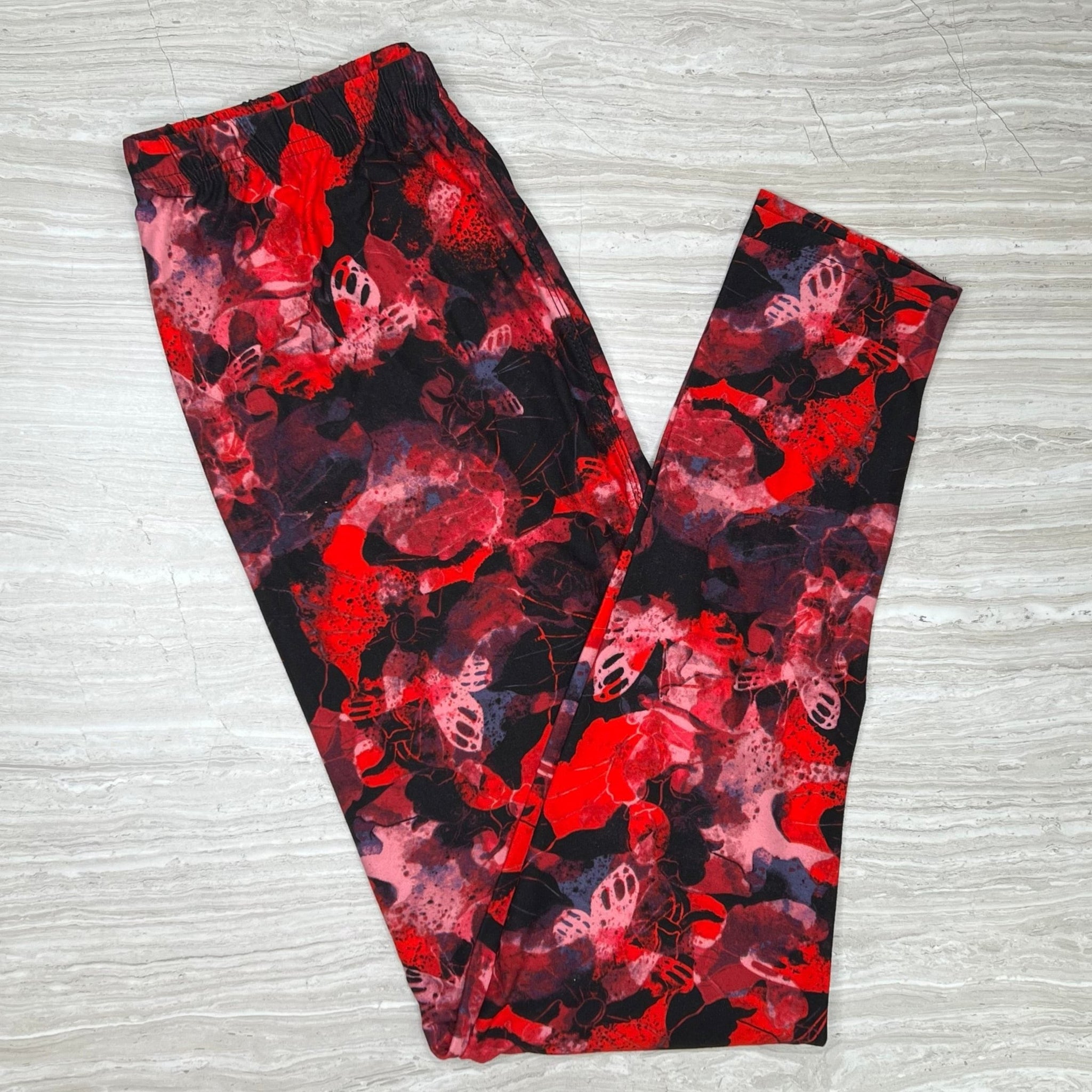 Magenta Pink & Black Butterfly Camo Tie Dye Leggings