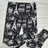 Paris France Print Black Leggings
