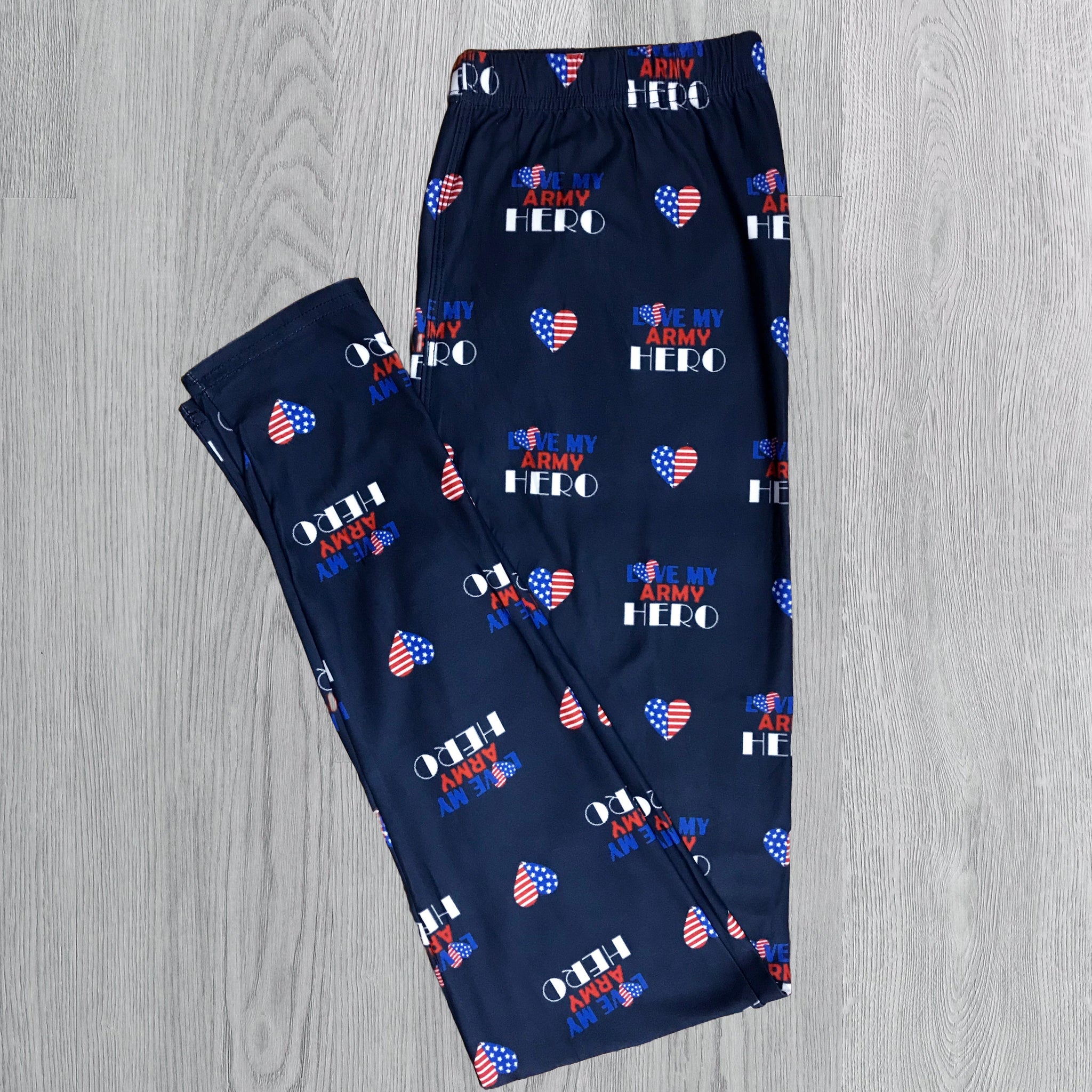Patriotic Army Hero Heart Leggings - Comfortable, High-Waisted Stretch Leggings with Patriotic Flair
